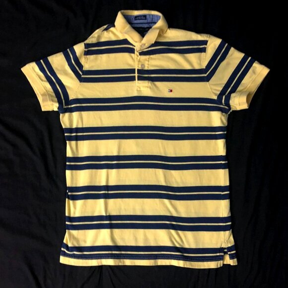 TOMMY HILFIGERS (Size M) Yellow & Blue Stripes Polo - Picture 1 of 4